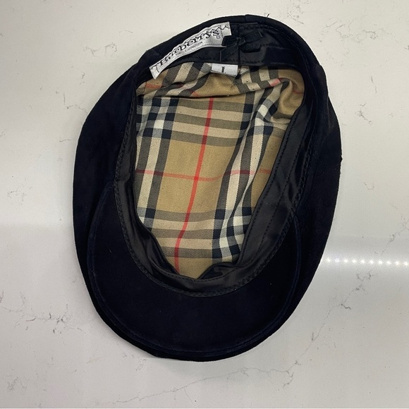 Burberrys of London Newsboy Hat Black Suede Nova Check Vintage Cap Large - Picture 1 of 9